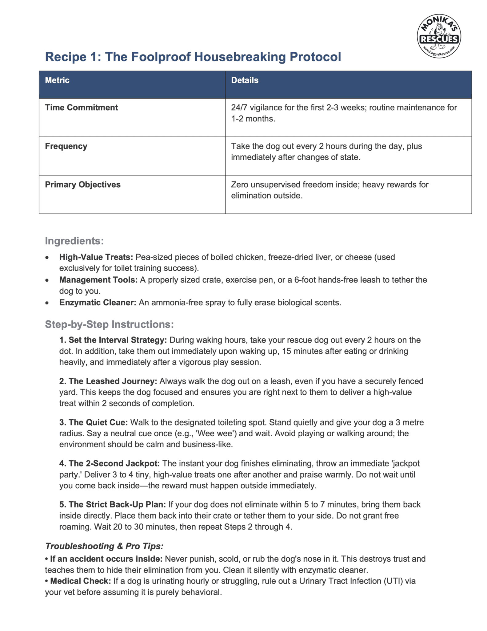 Rescue Dog Recipes for Sucess - Toilet Training